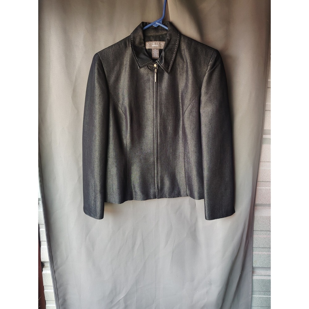 Norton McNaughton Petites Grey Zip Front‎ Jacket Contrast Stitching Size 8P